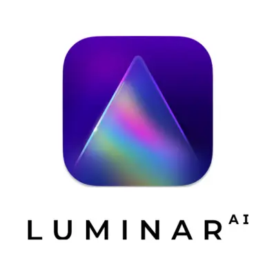 Luminar AI logo featuring a colorful triangle.