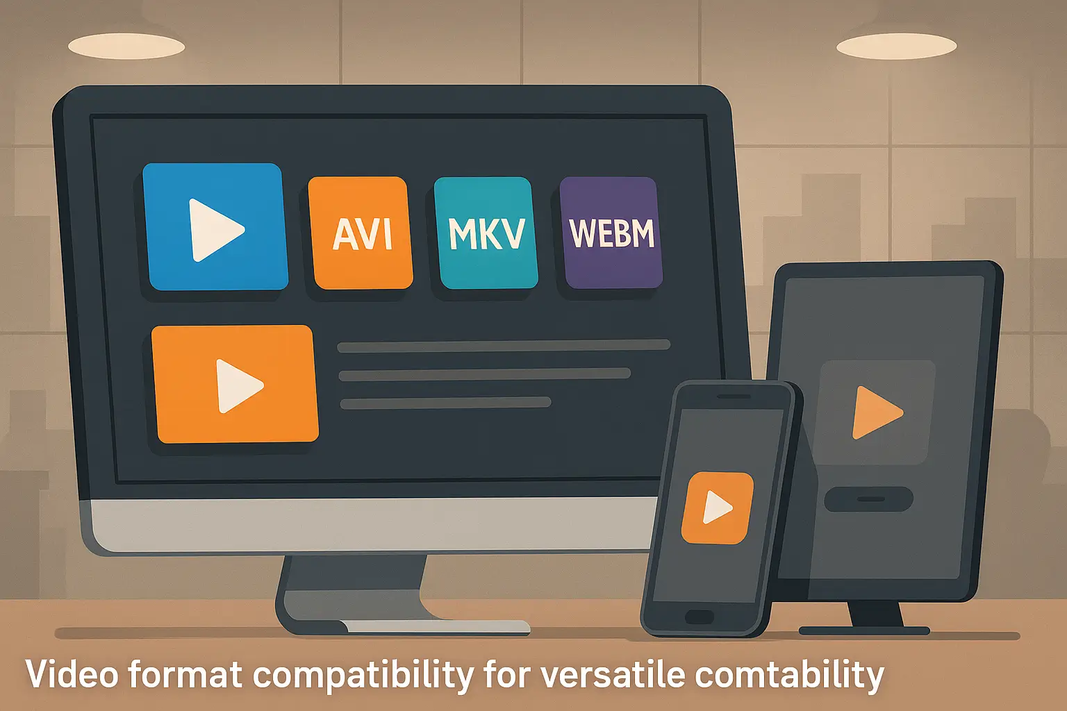 Compatible video formats displayed on devices.