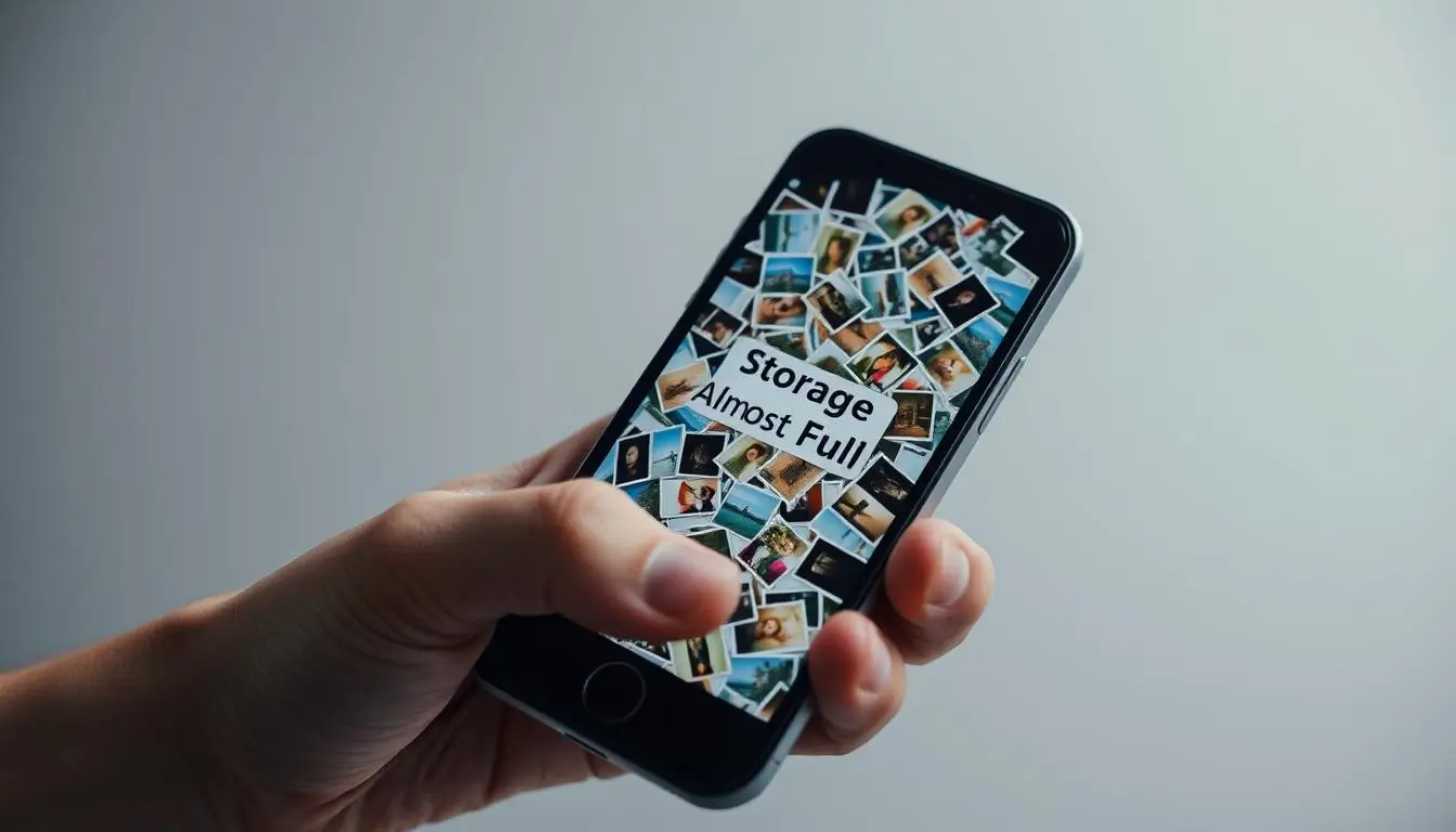 Mobile phone displaying storage full notification.