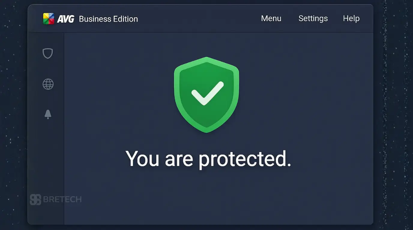 AVG Business Security local agent interface showing system protection status.