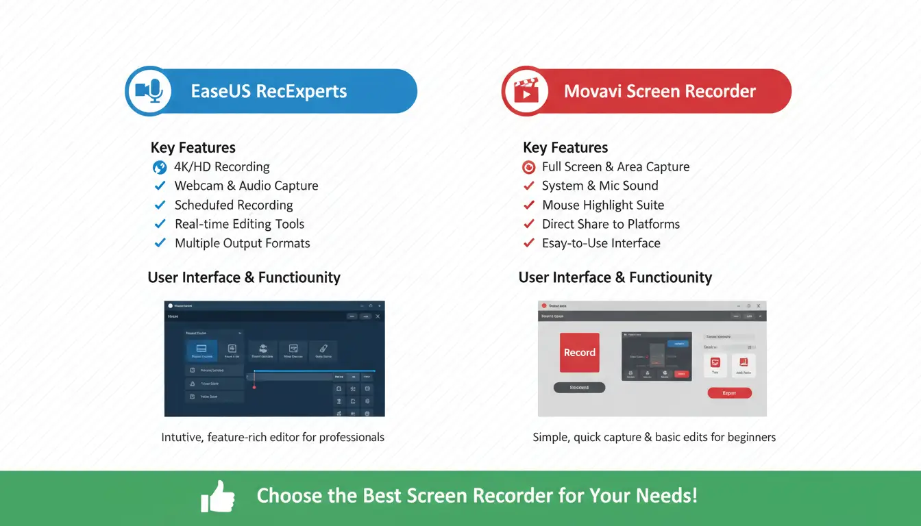 EaseUS RecExperts vs Movavi Screen Recorder