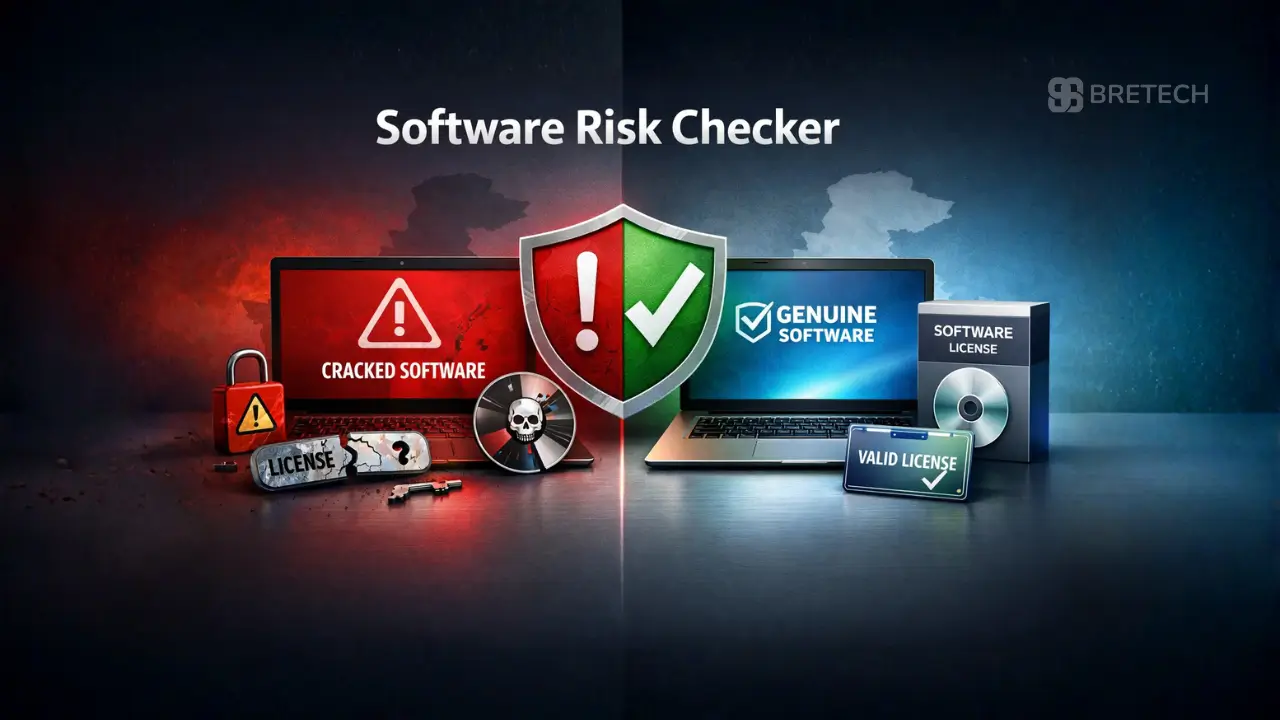 Software risk checker comparing cracked and genuine software