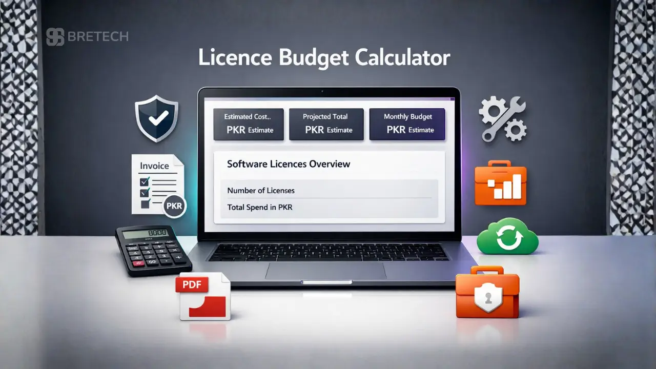 License budget calculator dashboard on laptop screen